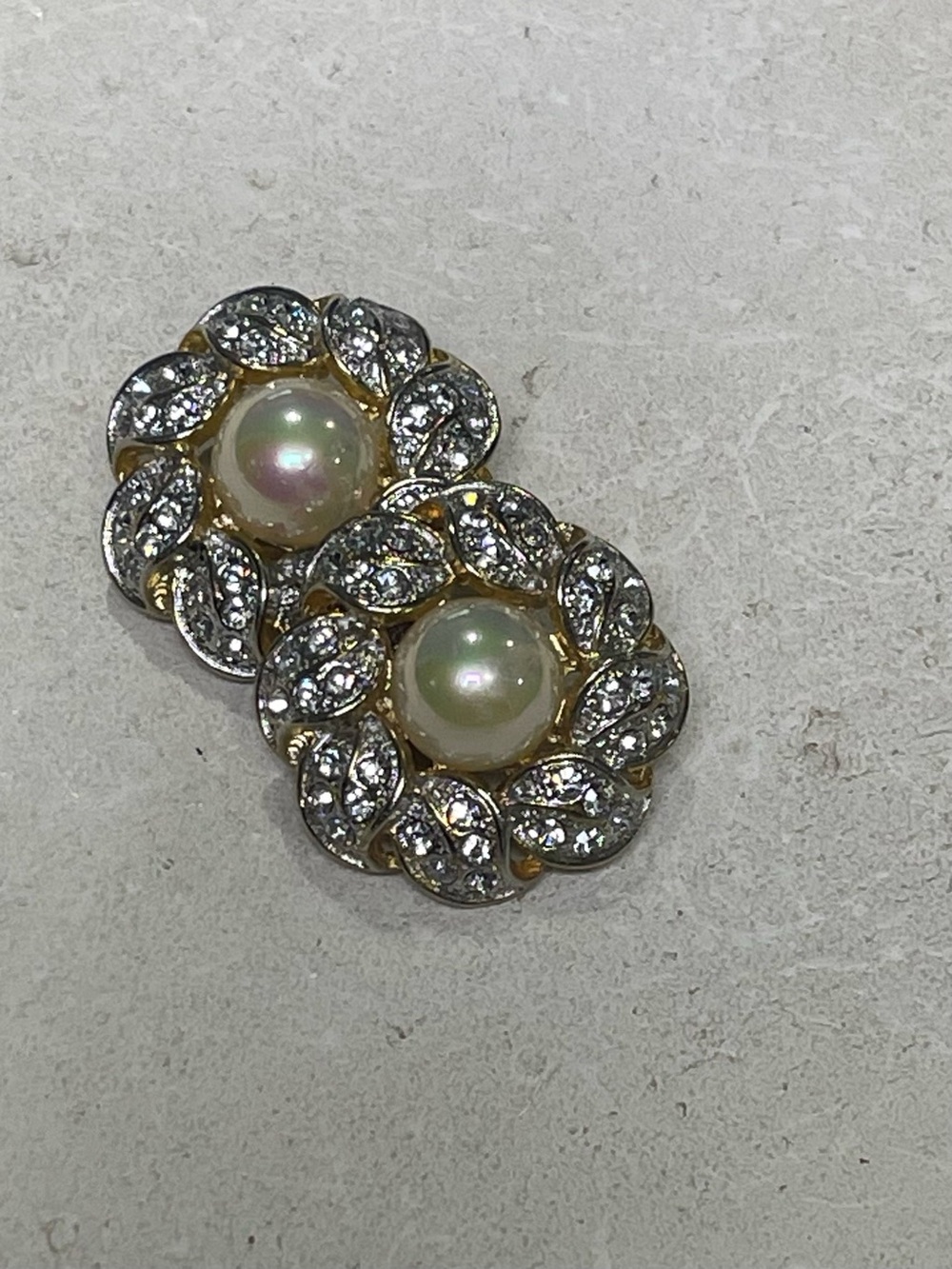 Gold & Pearl Crystal Floral Clip-ons Earrings - Elegant Women’s Jewelry